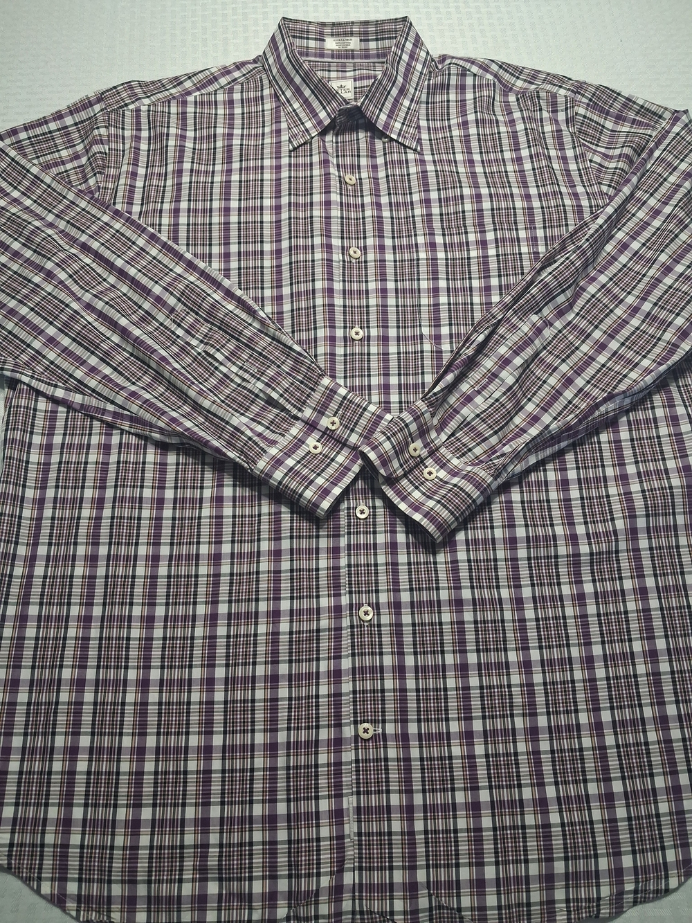 Peter Millar Men's Purple and White Plaid Dress Shirt